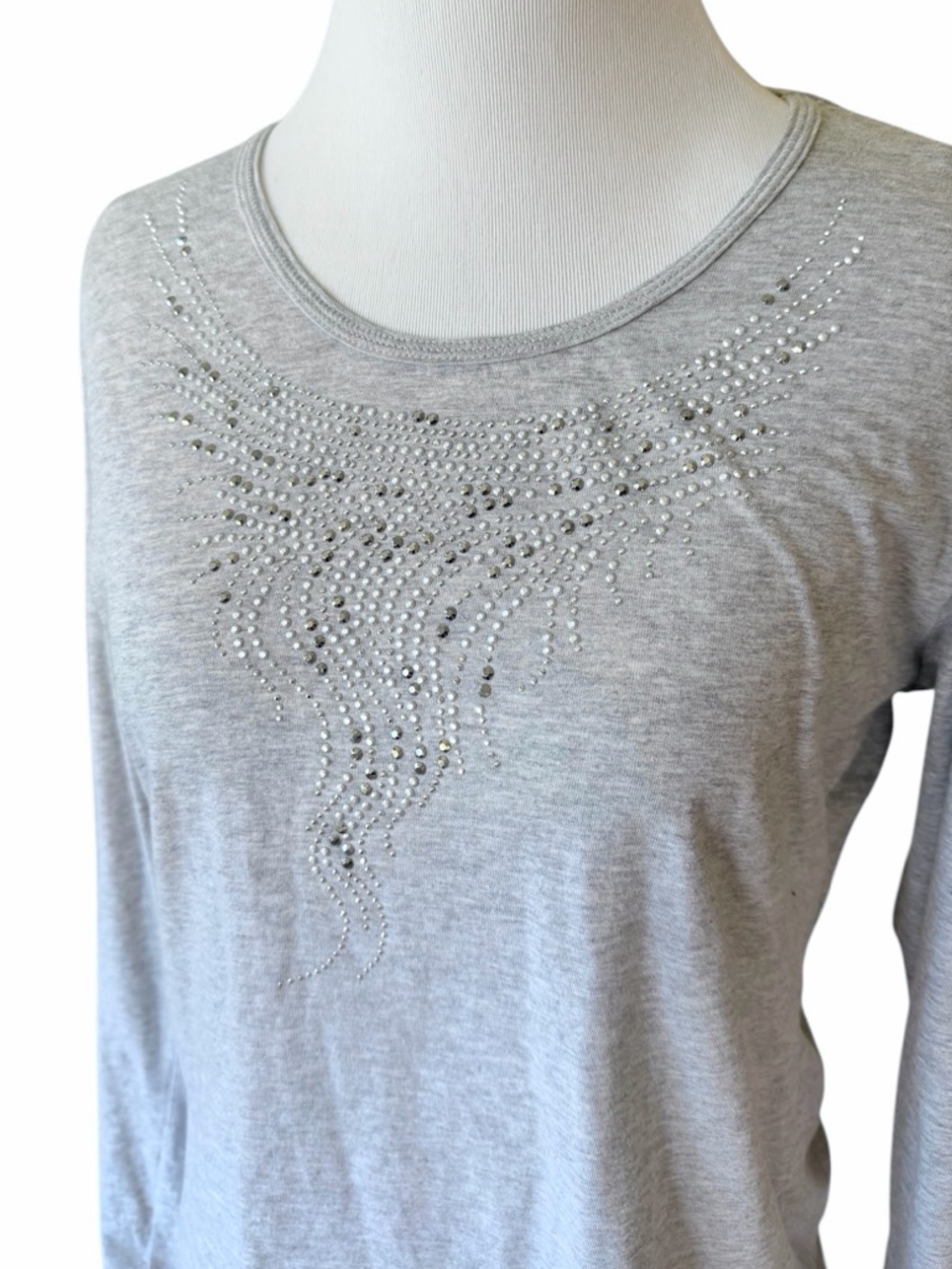 TRIBAL Gray Studded Long Sleeve T Shirt
